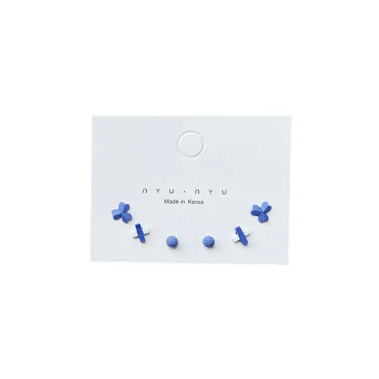 SC Sweet Tiny Stud Earrings Set Klein Blue Bow-knot Heart Flower Earrings Tiny Ceramics Stud Earring Set for Teen Girls