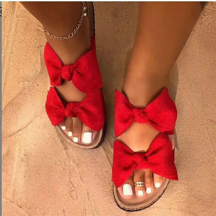Summer Outdoor slippers Large Bow Flat Sandals and slippers Womens Casual Shoes