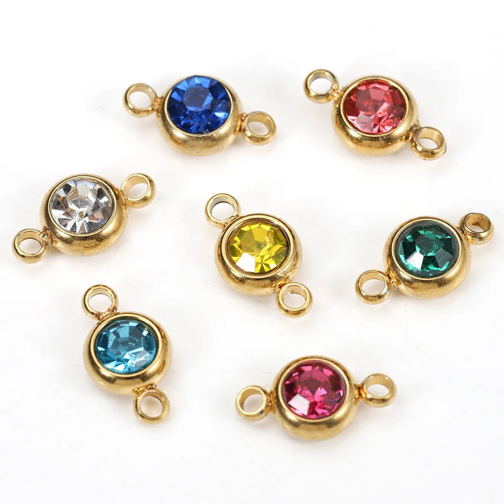 10 Pieces 6mm Stainless Steel 12 Month Birthstone Charms for Bracelets DIY Jewelry Making Accessories