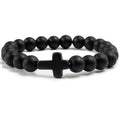 Handmade Bohemian Beaded Bracelet with Elastic Cord Natural Crystal Cross Matt Stone Stretch for Anniversary
