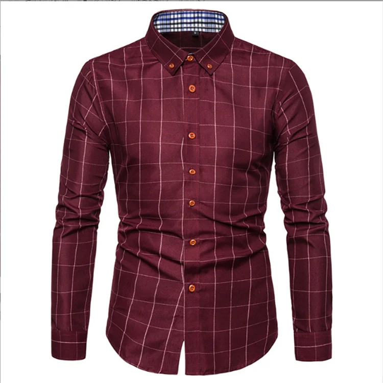 Men's Plaid Long-sleeved Shirt Youth Trend Loose Casual Lapel Shirt