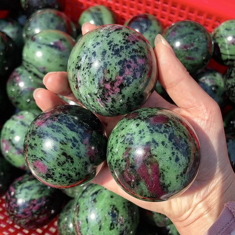 Wholesale Natural Ruby in Zoisite Sphere Healing Carving Stone Crystal Crafts Ball Home Decoration Gift