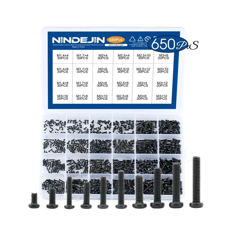 650pcs Mini Camera Steel Machine Screw Black Oxide M1.4 M1.7 M2 M2.5 M3 Cross Recessed Pan Head Metric System