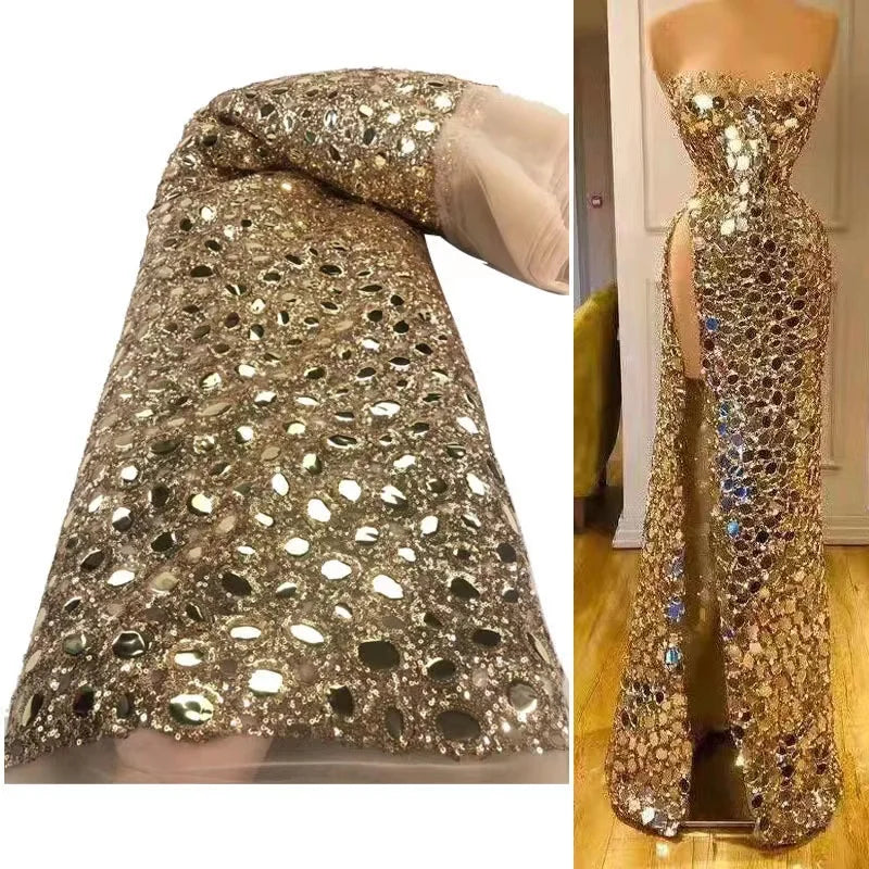 Laser Cut Sequin Lace Nigerian Lace Embroidery Party Dress Fabric Lace Material