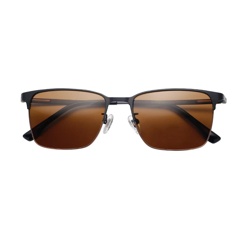 Luxury Vintage Half Rimless Titanium Square Sunglasses Fashionable Designer Sun Glasses Polarized Gold Silver for Women Men