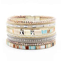 Vintage Ethnic Bohemian Women's Bracelet Multilayer Braided Leather with Crystal Chain Snake Pattern Wrap Cuff Jewelry