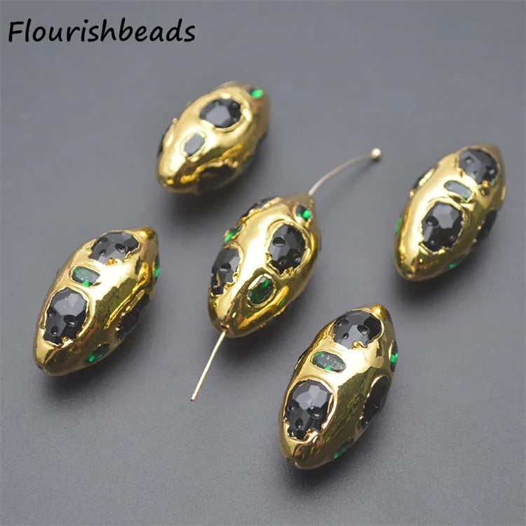 DIY Fashion Woman Jewelry Necklace Bracelet Making Gold Plated Oval Shape Green Black Stone Loose Beads