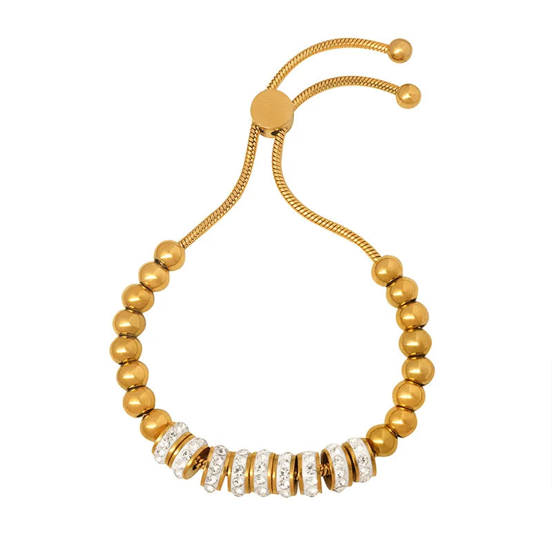PVD 18K Gold Plated Stainless Steel Jewelry Adjustable Women Lucky Diamond Clay Crystal Beads Charm Bracelets Bulk