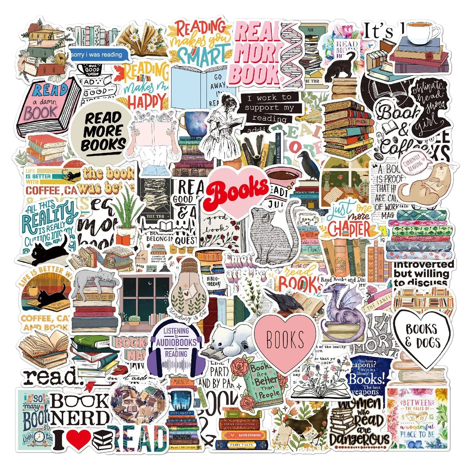 100Pcs Love Reading Books Library Graffiti Stickers for Notebook Laptop PVC Waterproof Desk Study Sticker