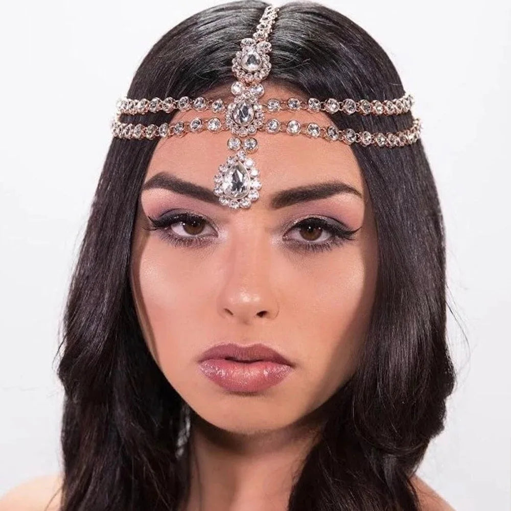 Multilayer Fabric Headband with Full Diamond Popular Bridal Forehead Chain Ornament for Women for Hair Decoration Daily Wear