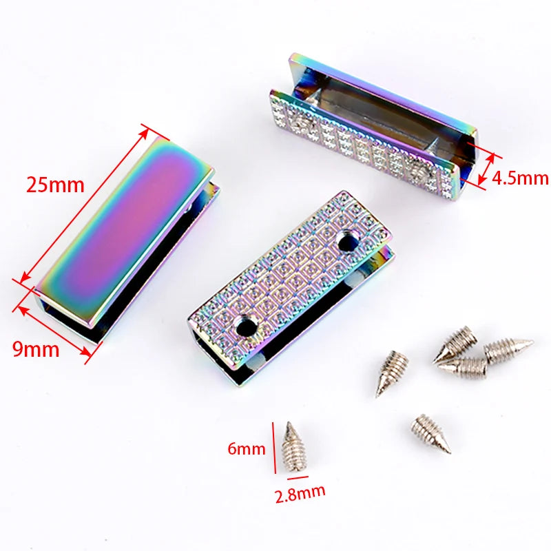 Ivoduff 25mm Rainbow Rectangle Strap Ends Bag Hardware Strap Clasp Clips