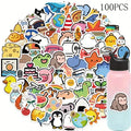 100pcs Waterproof Die Cut Customizable Vinyl Animal Stickers Cute Cartoon Cat Dog Panda Kids Aesthetic Water Bottle Promotional