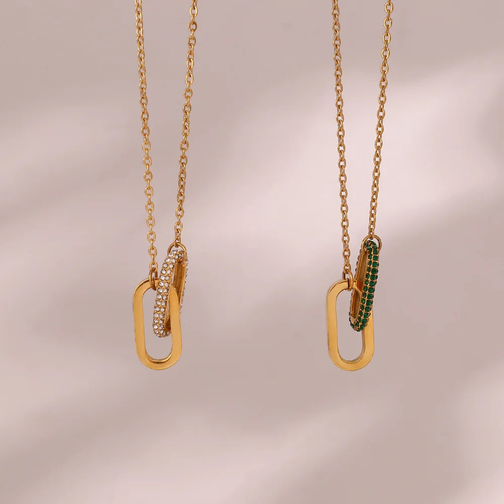 2023 New Arrival Vintage Micro Pave Cubic Zircon CZ  Necklace Stainless Steel Pin Pendant Necklace for Women and Girls