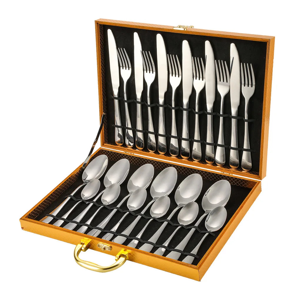 Hot Sale 24-PCS Stainless Steel Cutlery Set Rainbow Knife Fork Spoon Set Wedding Silver Cutlery Gold Cutlery Coutellerie