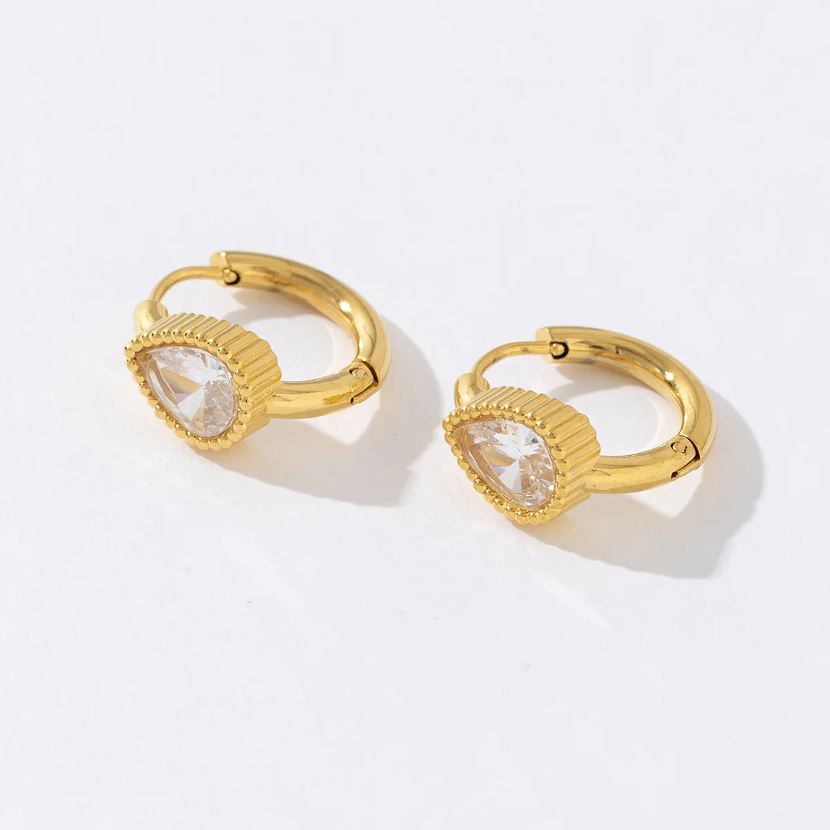 Classical Waterdrop Shape Zirconia Ear Buckle Stainless Steel 18K Gold Plated Jewelry Geometric Hoop Earrings