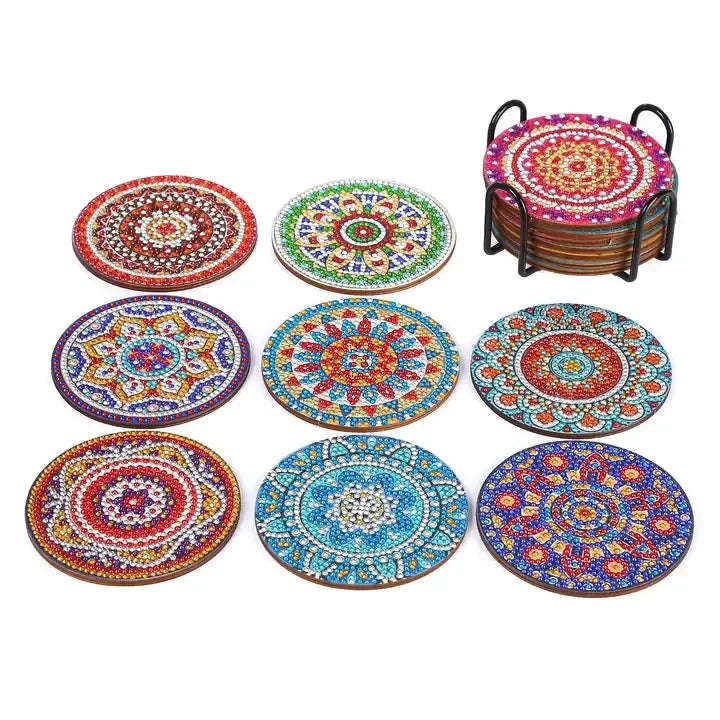 DaiRui Dining Room Round Mandala Diamond Painting Coasters with Holder