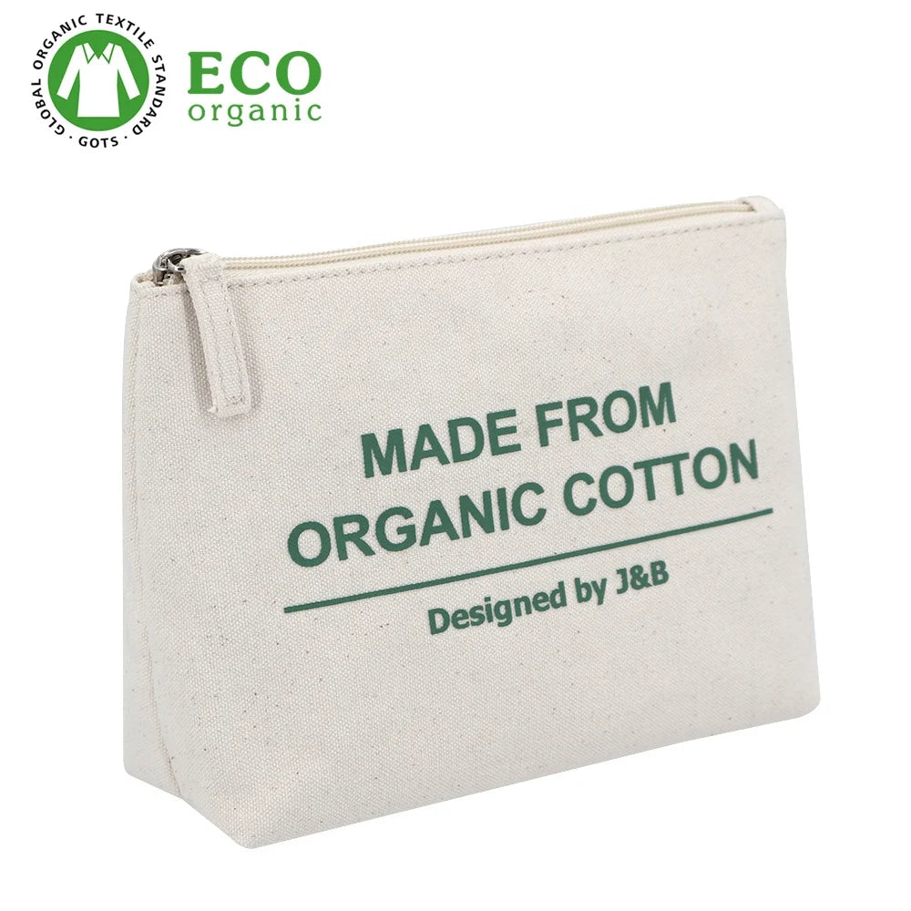 GOTS GRS Organic Cotton Canvas Makeup Bag Pouch Travel Outdoor Girl Cotton Cosmetic Bag Organizer Storage Make up Case