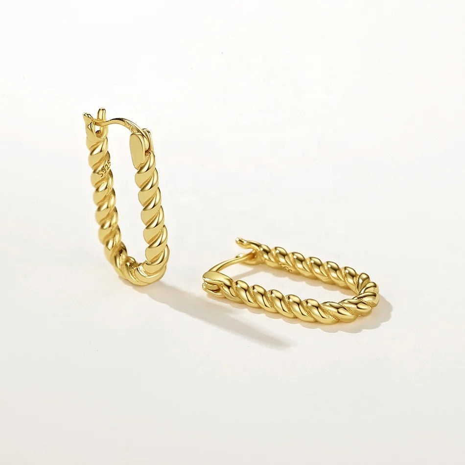 Nagosa Fashion Jewelry 18k Gold Vermeil 925 Sterling Silver Bead Oval Hoop Earrings for Women