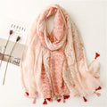 Wholesale Women's Pink Geometric Printed Vintage 180*90cm Polyester Cotton Scarf With Tassel Bohemian Ethnic Style Soft Shawls