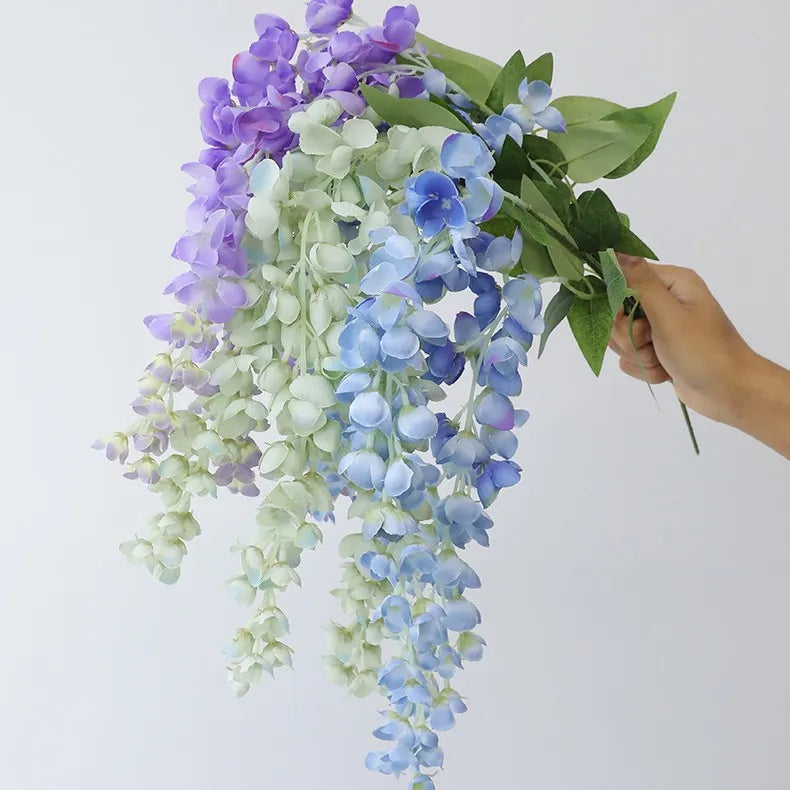 Simulated Artificial Flower 3-Pronged Hanging Vine Ceiling Wisteria for Wedding Home Floral Decor