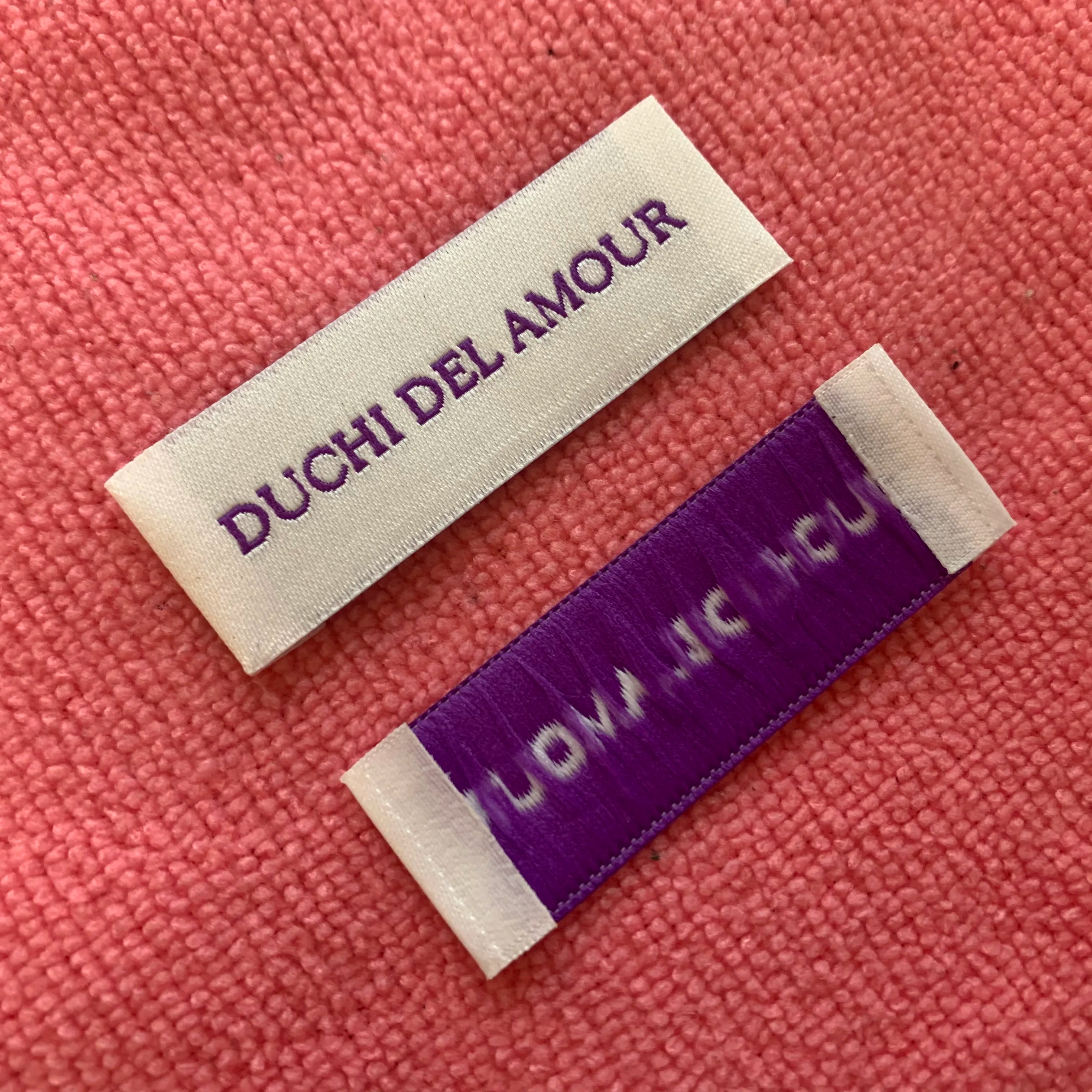 Purple logo Fabric Cloth Label for Apparelcheap Price End Fold Woven Label for Garment