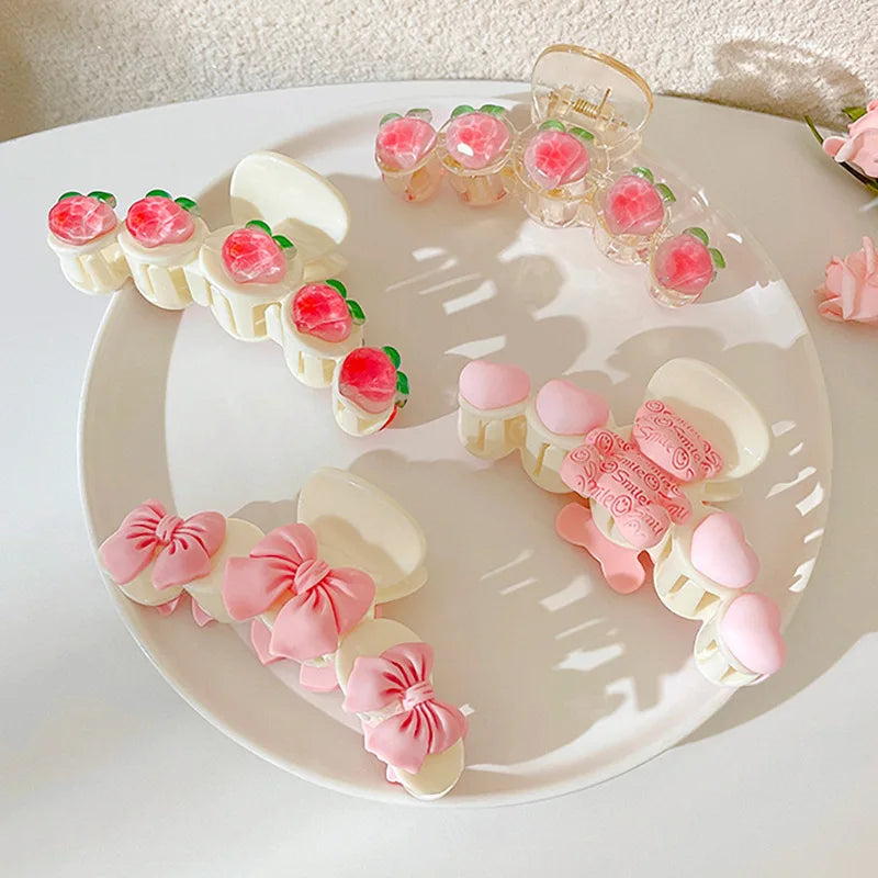 2022 New Sweet Peach Summer Acrylic Hair Claw Clips Headband Hairpin Crab Ponytail Fashion Hair Accessories Gifts