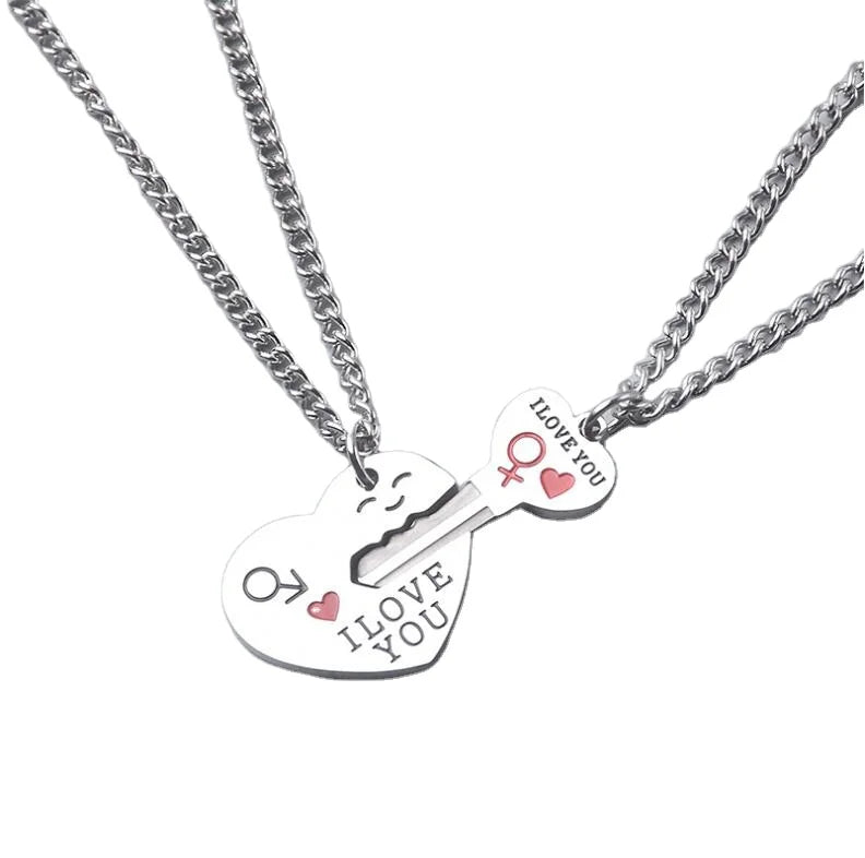 Tarnish Free You Hold the Key to My Heart Love Red Heart Lock Shaped Key Chain Couple Necklace Jewelry Sets for Valentines Day