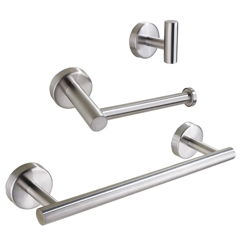 Modern 3-Piece Stainless Steel Towel Bar & Rack Set Paper Holder Hooks Eco-Friendly Easy Cleaning Wall-Mounted Bathroom Hardware