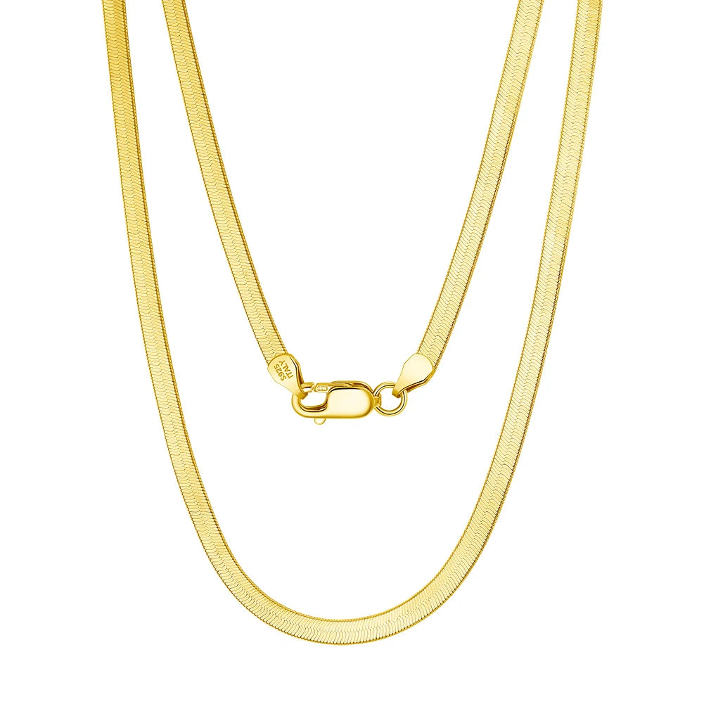 SC35-3 Rhodium Over Genuine 925 Sterling Silver Italian Solid 3mm Flexible Flat Herringbone Chain Necklace for Men Women