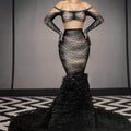 Black Smoke Long Party Dress Singer Stage Show Costume Women Club bar Dj Show Evening Dress