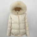 OFTBUY Women's Winter White Duck Hooded Jacket Thick Warm Windproof with Real Natural Fox Fur Collar Casual Outwear & Streetwear