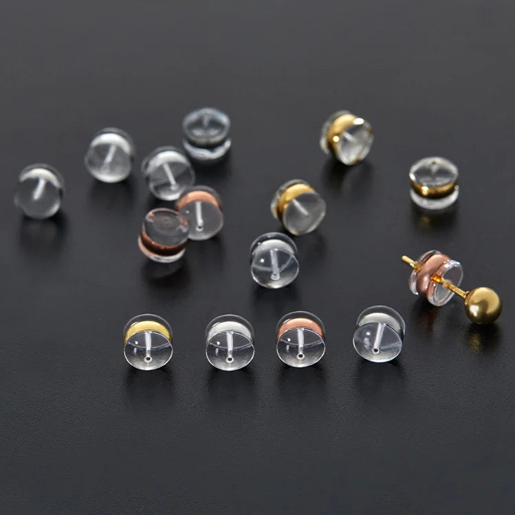 Ferrule Stainless Steel 316 Ring 18 k Gold Plated Silicone Earring Stoppers High Transparent Earring Backs Anti-slip Ear Nuts