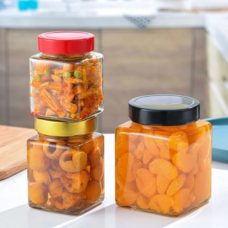 200ml 280ml 380ml 500ml 730ml Pickle Honey Hot Sauce Jam Food Glass Jar Square With Tall Cap