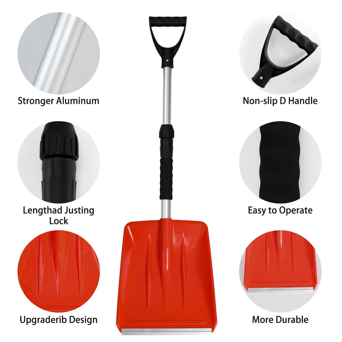 GrandLuxe Blue/Red/Black Car Snow Removal Heavy Duty Durable Aluminum Blade Snow Digging Spade Plastic Handle D Grip Snow Shovel