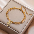 Birth Month Flowers Charm Bracelet Stainless Steel Gold Color Double Layer Paperclip Chain Rose Daisy Jewelry Birthday Gift