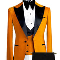 Modern Orange Black Satin Men Suits 3 Pieces Wedding Groomsman Tuxedo Blazer Vest Pant Men Suits Set