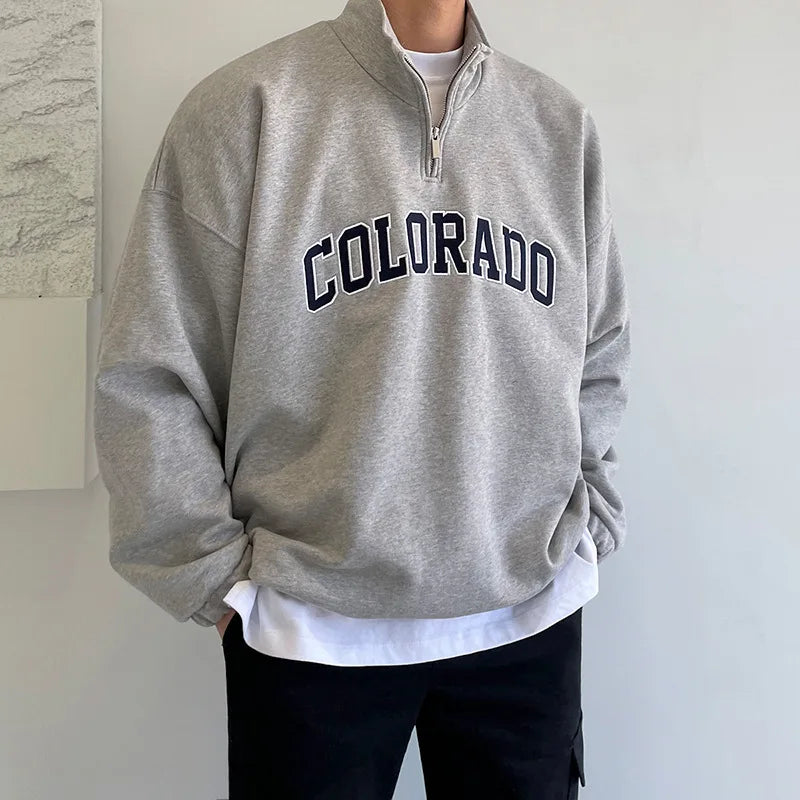 Half Zip Collar Neck Quality Crewneck Sweatshirt  Jumper Men Cotton Custom Embroidery Print