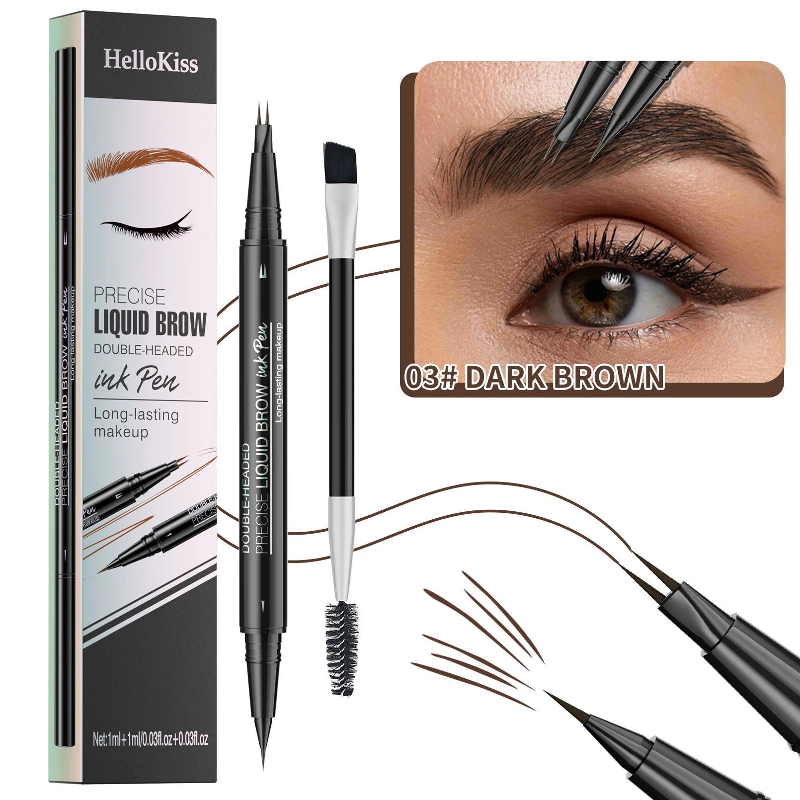 Custom Logo 2-in-1 Dual-Ended Liquid Eyebrow Eyeliner Pencil Customizable Waterproof & Long Lasting Eyebrow Pen with 2 Fork