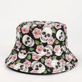 HF Fashion Double-Sided Bucket Hat with Creative Skull Rose Printed New Embroidered Basin Hat for Outdoor Party Daily Use