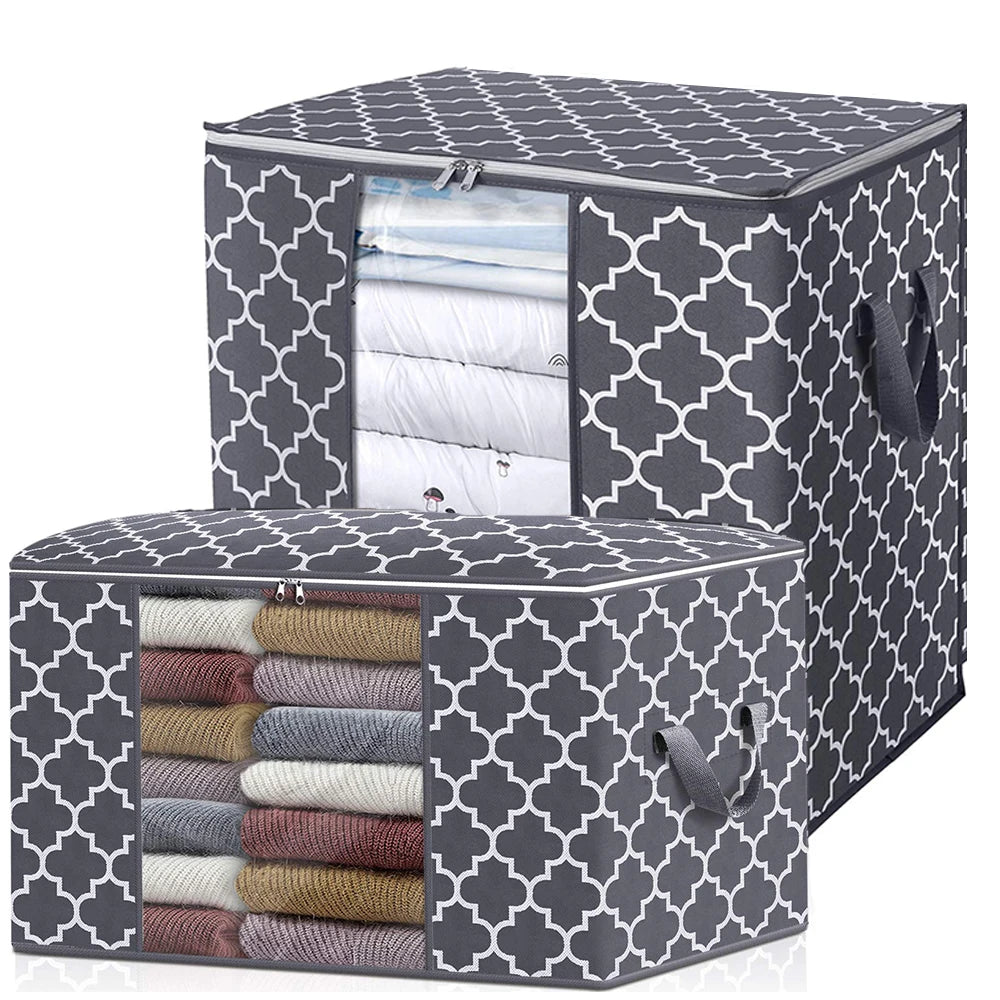 3-pack Non-Woven Fabric Storage Bags with Reinforced Handle Large Quilts Blankets Clothes Underbed Organizer for Living Room