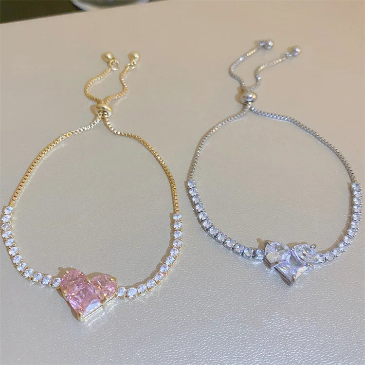 Wholesale New Women Sweet Designer Girl Crystal Zircon Heart Shaped Fashion Jewelry Bracelets & Bangles