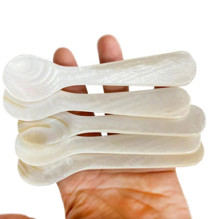 Custom Eco-Friendly Pearl Shell Caviar Spoon Mirror Polish Long Handle for Tea Food Coffee Ice Cream Dessert Parties Hotels