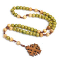 Jerusalem Cross Rosary Necklace 10mm Wood Beads Pendant Chain Catholic Religious Meditation Jewelry Fashion Beaded Necklaces