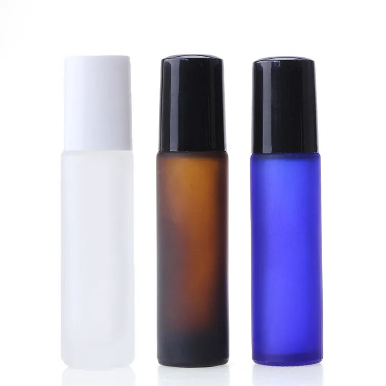 Wholesale 10ml Frosted Clear/blue/amber Glass Roll on Bottle With White/black Cap for Perfume/essential Oil MegaBDM