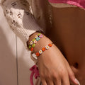 New Stainless Steel Color  Flower Rice Beads Spring Summer Vacation Bracelet Gold Titanium Steel Link Chain Bracelet