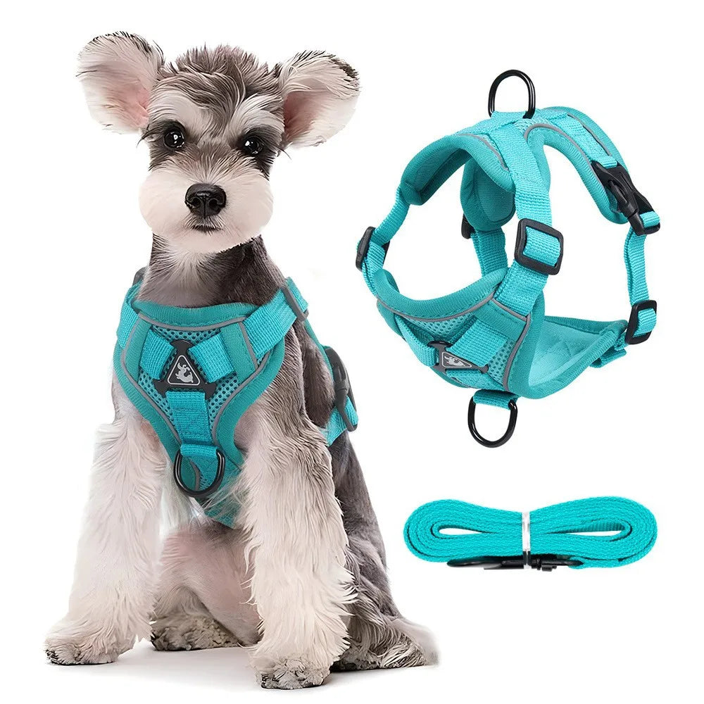 Premium XL Reflective Breathable Pet Harness New Dog Leash Vest Fashion Padded Ribbon/Buckle Solid Pattern Polyester Material