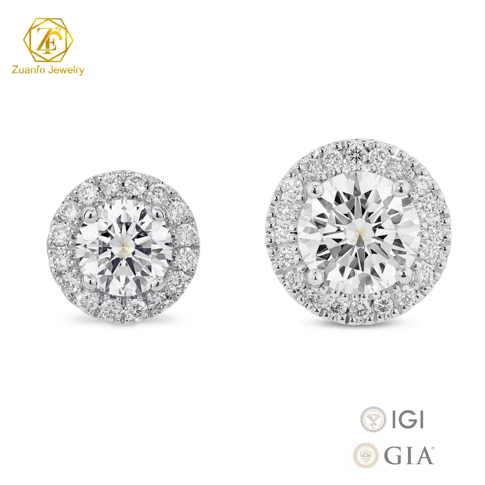 Halo Earrings IGI Certificate CVD HPHT  1ct 2ct D VS1 Lab Created Diamond 14K 18K Gold Earrings Lab Grown Diamond Stud Earrings