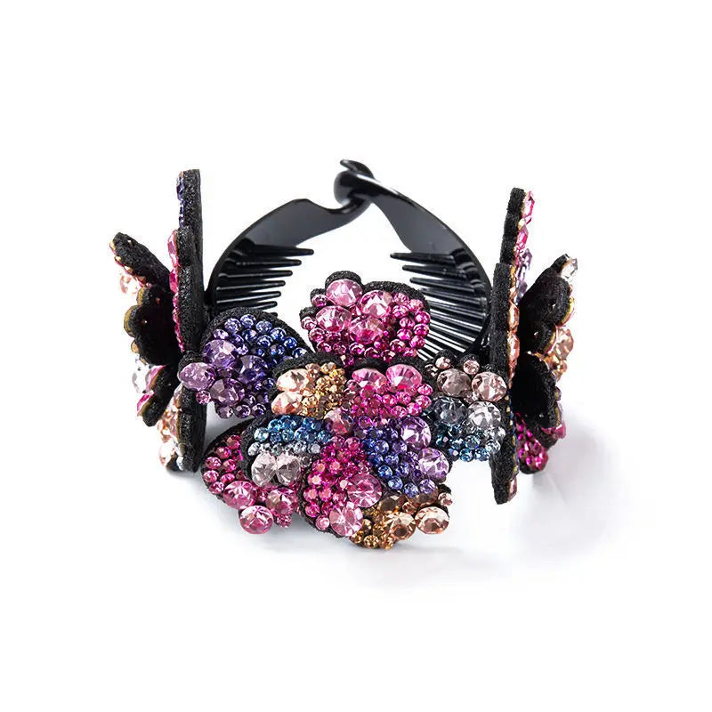 New Rhinestone Ponytail Buckle Hair Clip Elegant Three Flower Hairpin