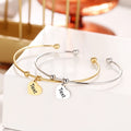 18K Plate Trendy Minimalist Delicate Stainless Steel Custom Text Laser Blank Heart Charms Dangle Open Cuff Tube Bangle