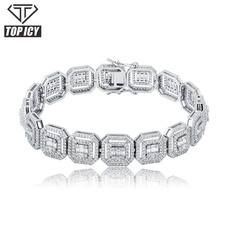 Hot Selling Classic Jewelry Unique Design With Square Shape Full Diamond Cubic Zircon Tennis Chain Couple Bracelet